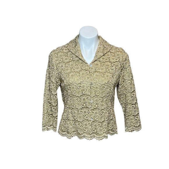 Talbots vintage metallic gold lace overlay evening jacket size 4 - Picture 1 of 16